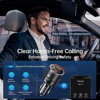 Bluetooth 5.4 Car Adapter 38W FM Transmitter Hands Free Calls