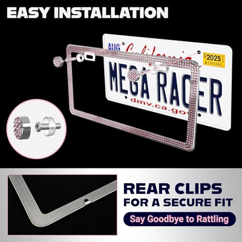 Glamorous Pink Bling License Plate Frame for Women (2 Count)