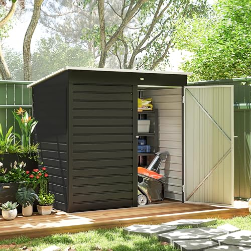 6' x 4' Metal Garden Tool Shed Small Outdoor Tool Shed Dark Gray