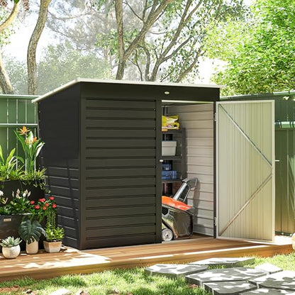 6' x 4' Metal Garden Tool Shed Small Outdoor Tool Shed Dark Gray