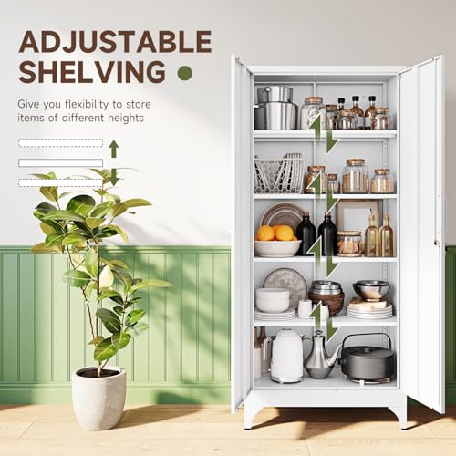 71" H Metal Storage Cabinet with 2 Doors and 4 Shelves
