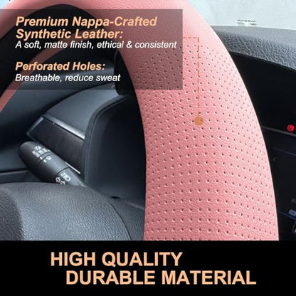 D Shaped Nappa Leather Steering Wheel Cover 14.5