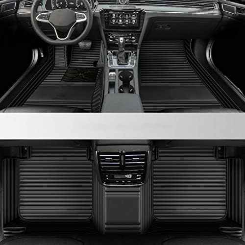 Custom Leather Waterproof Car Floor Mats for 99% Sedan SUV Sports Car Black Beige Men's Women's Vehicle Pads Mat (Black Stripe)