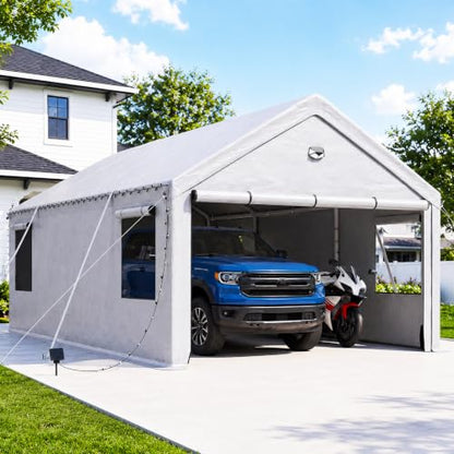 10x20FT Carport Heavy Duty Portable Garage Storage Tent with Large Rolll UP Window & Door