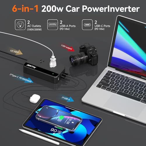 200W Car Power Inverter 12V DC to 110V AC with USB C