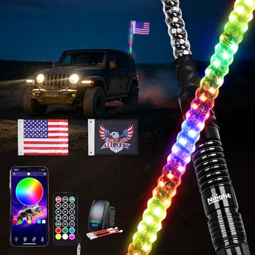RGB LED Whip Light 1PC 5FT Spiral Antenna Whips (5 Foot)