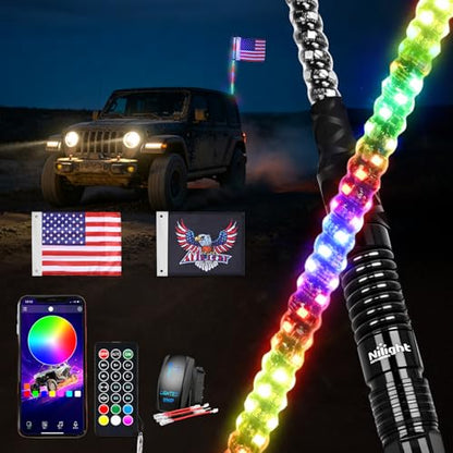 RGB LED Whip Light 1PC 5FT Spiral Antenna Whips (5 Foot)