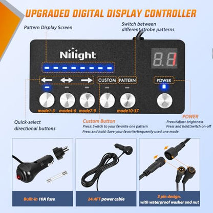 49 Inch Emergency Strobe Light Strips with Controller Amber White