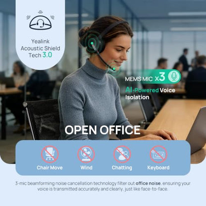 BH70 Mono Bluetooth Teams Headset with AI Mic for Work from Home PC
