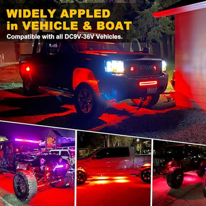 4Pods Pure Red LED Rock Lights 72 pcs LEDs high Power Rock Lights Neon Underglow Light for Car Trucks ATV UTV SUV Boat Underbody Glow Trail Rig Lights IP68 Waterproof