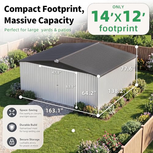 12' x 14' Waterproof Metal Outdoor Storage Shed