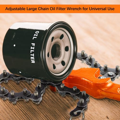 3 Pcs Large Reversible Chain Oil Filter Wrench with 12 16 9 Inch Chain Wrench Adjustable Heavy Duty Carbon Steel Sturdy Pipe Fitting Tool Spanner for Ratcheting Universal