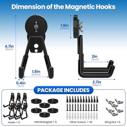 6 Pack Large Heavy Duty Magnetic Hook Extra Strong Magnetic Garage Hooks Big NdFeB Industrial Magnet Hooks Magnetic Utility Storage Holder Organization with Anti (6 Count)