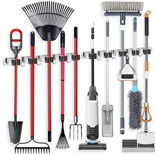2 Pack Broom Holder Wall Mount Stainless Steel Mop Organizer (2 Count)