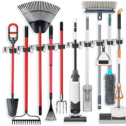 2 Pack Broom Holder Wall Mount Stainless Steel Mop Organizer (2 Count)