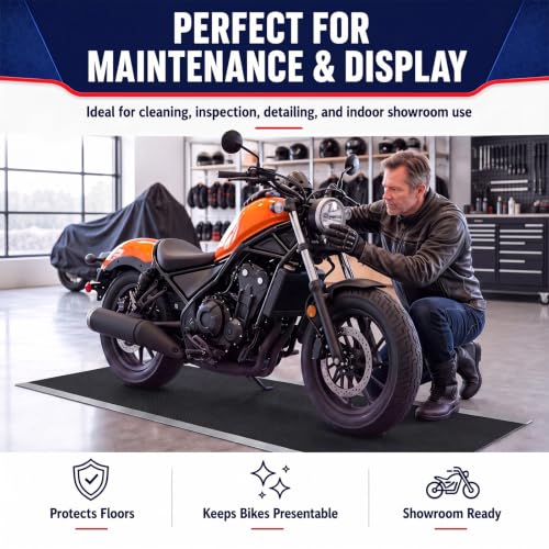 Motorcycle Mat Garage Floor Rug Washable Parking Mats for Garage Floors Non Slip Oil Absorbent Pad Rubber Backing Layer Protects Floor