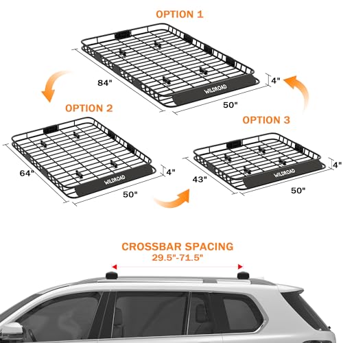 Rooftop Cargo Carrier Combo Roof Rack Cargo Basket 84" x 50" x 4"