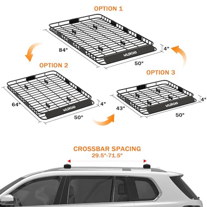 Rooftop Cargo Carrier Combo Roof Rack Cargo Basket 84" x 50" x 4"
