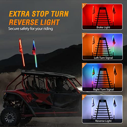 2PCS 5FT RGB LED Whip Lights APP & Remote Control