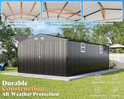 10x21x7.3 FT Metal Garage Shed with Double Hinged Doors