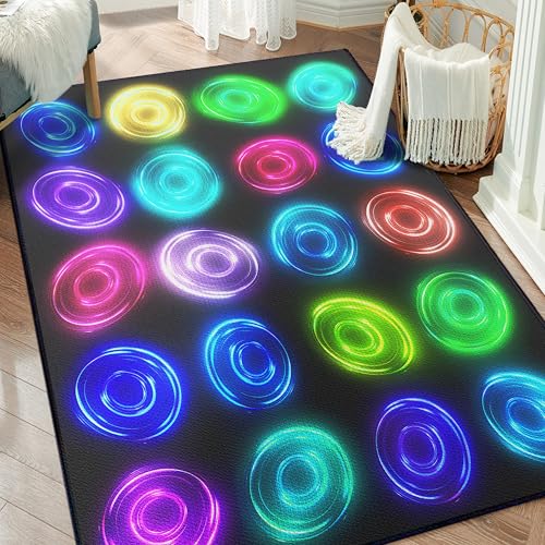 6' x 8'4" Circle Sampler Abstract Educational Area Rug for Bedroom (46.666 Sq Ft)