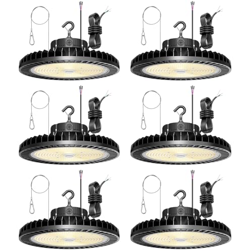 6 Pack 500W LED High Bay Light 70000LM ETL Listed Industrial Grade UFO Light Dimmable IP65 Waterproof 5000K Commercial Bay Lighting for Warehouse Garage Factory 110V 120V (6 Count)