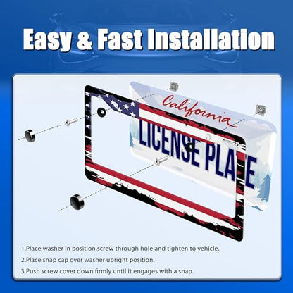 American Flag License Plate Frame Stainless Steel Car Accessories