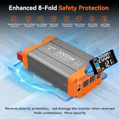 2000W Pure Sine Wave Power Inverter 12V DC to 120V AC