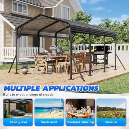10' x 15' Heavy Duty Metal Carport with Galvanized Steel Roof & Base for All