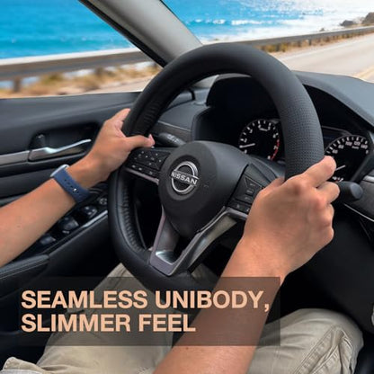 D Shaped Nappa Leather Steering Wheel Cover 14.5In