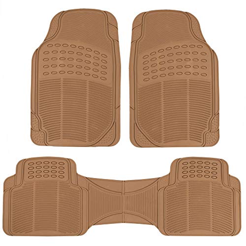 Beige Heavy Duty Front & Rear Rubber Floor Mats Universal Liners for Car SUV Van & Truck