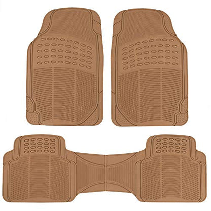 Beige Heavy Duty Front & Rear Rubber Floor Mats Universal Liners for Car SUV Van & Truck