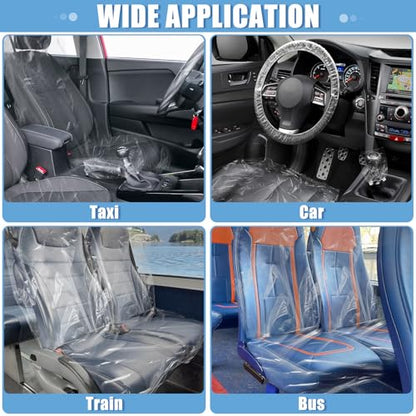 250 PCS Disposable Car Seat Covers Clear Plastic Vehicle Seat Protector Set with Steering Wheel (250 Count)