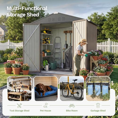 6x4 FT Outdoor Storage Shed with Floor Frame