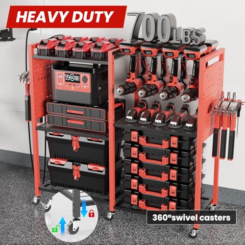 Heavy Duty Power Tools Organizer Cart with Charging Power Strip