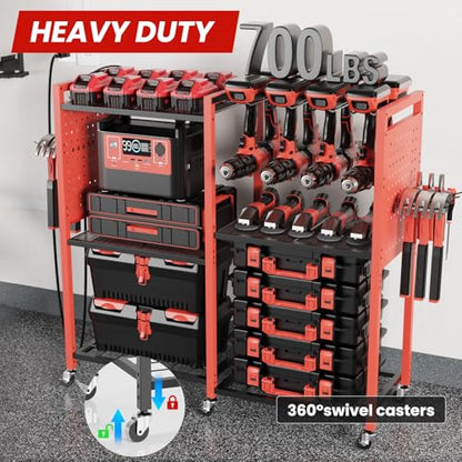 Heavy Duty Power Tools Organizer Cart with Charging Power Strip