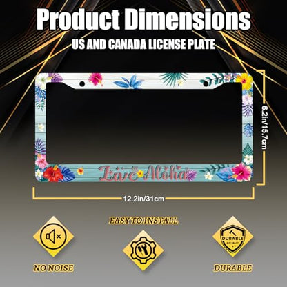 Aloha License Plate Frame Colorful Hibiscus Flower License Holder with Hole