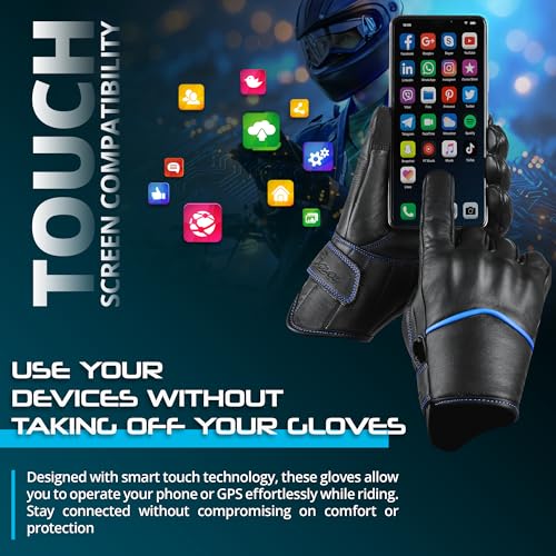 Motorcycle Gloves Men's Leather Motorbike Gloves Touchscreen Function