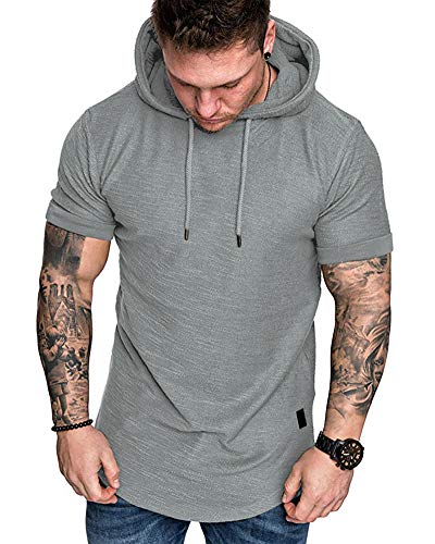 Mens Fashion Hoodies Sport Pullover Solid Color Shirt Workout Lightweight Tops Light Grey X