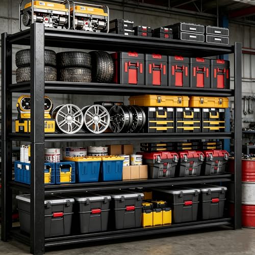 Garage Shelving 3000LBS Heavy Duty Shelving Units and Storage Shelves Adjustable 5 Tier Metal Shelving for Kitchen
