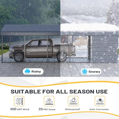 12x25 FT Metal Carport with Side Storage