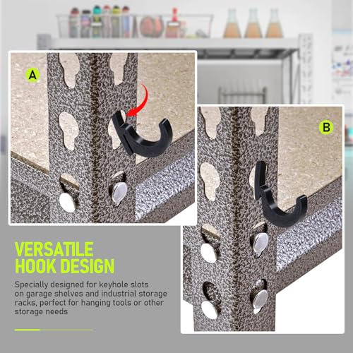 Garage Shelving Hooks 16Pcs L J Shape for Keyhole Slots Storage Rack (16 Count)