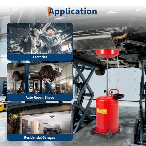 20 Gallon Waste Oil Drain Tank Portable Air Operated Oil Drainer with Adjustable Funnel Height 38