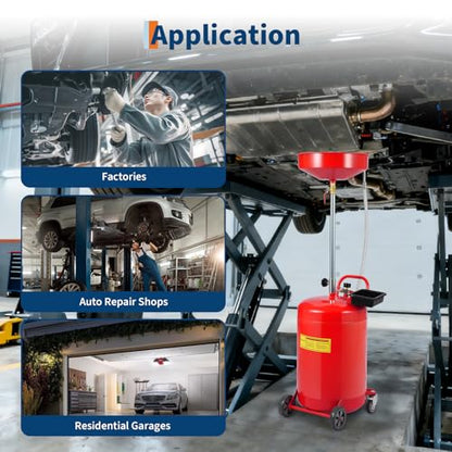 20 Gallon Waste Oil Drain Tank Portable Air Operated Oil Drainer with Adjustable Funnel Height 38