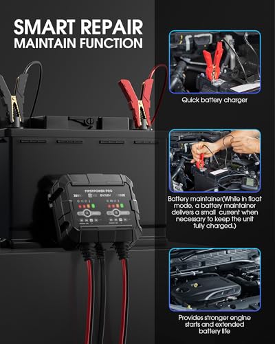2-Bank, 4A (2A/Bank) Trickle Charger for Car Battery, 12V 6V Car Battery Charger, Automotive Battery Trickle Charger, Maintainer, for Motorcycle Lawn Mower AGM, Lithium Batteries - 1PC