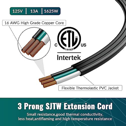 Flat Plug Extension Cord 30 Ft with Slim Space