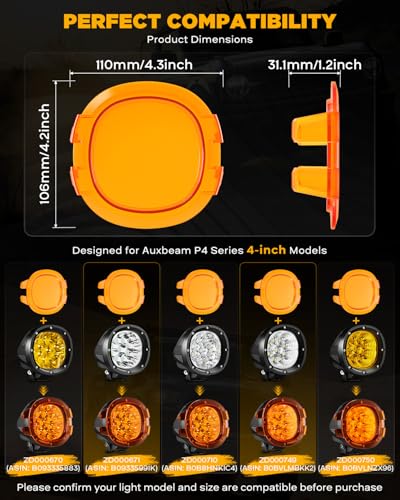P4 Series 4 Inch Deep Amber Light Covers Offroad Lights Lens Cap (2 Count)
