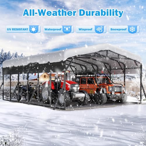 20X30 FT Heavy Duty Metal Carport Canopy with Triangle Frame Base