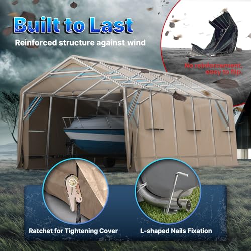 13x20 ft Carport 2 Roll up Doors & Vents Outdoor Portable Storage Shelter Garage Tent for Vehicle Boat Truck Anti