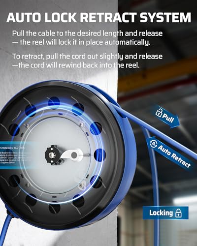 Ceiling Wall Mount Retractable Extension Cord Reel with 30FT Cord